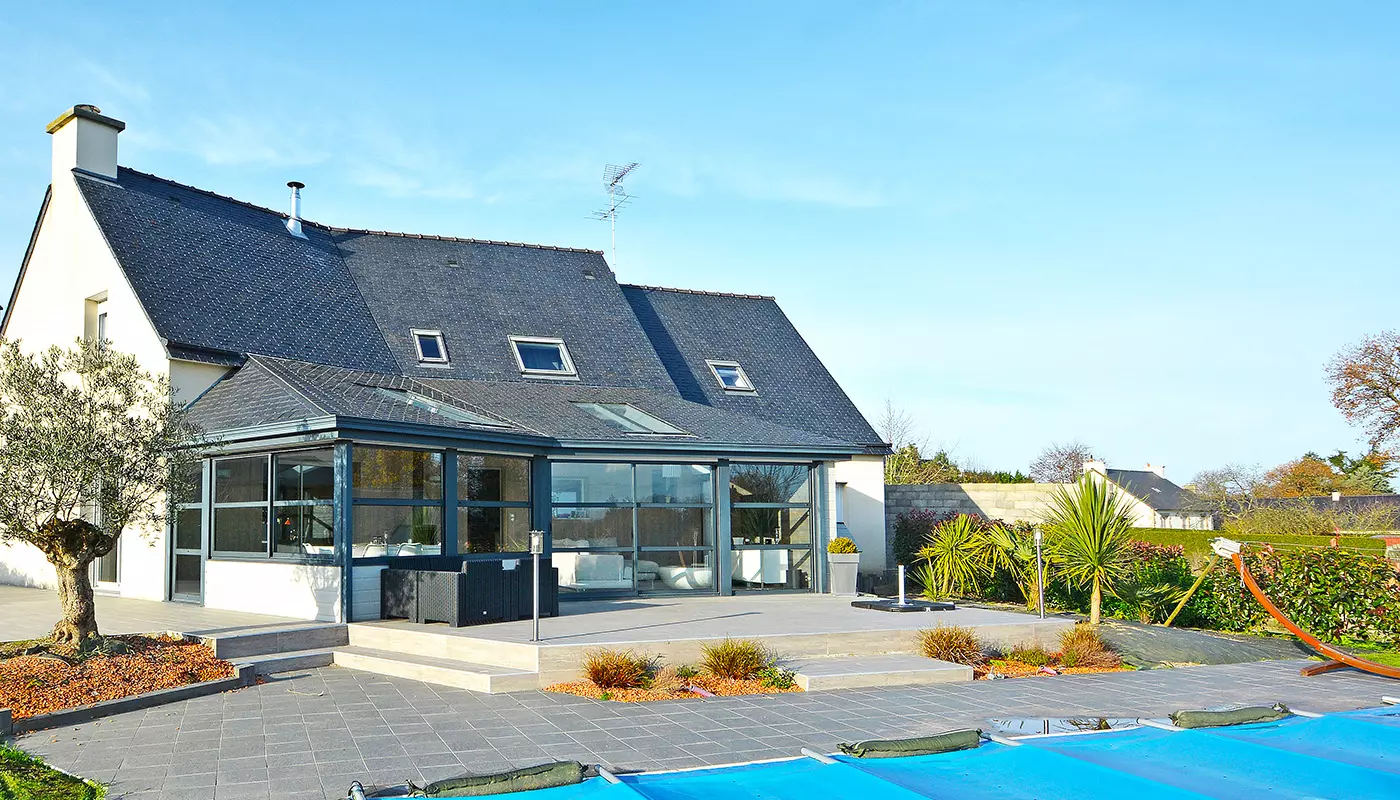 Extension de maison toiture ardoise